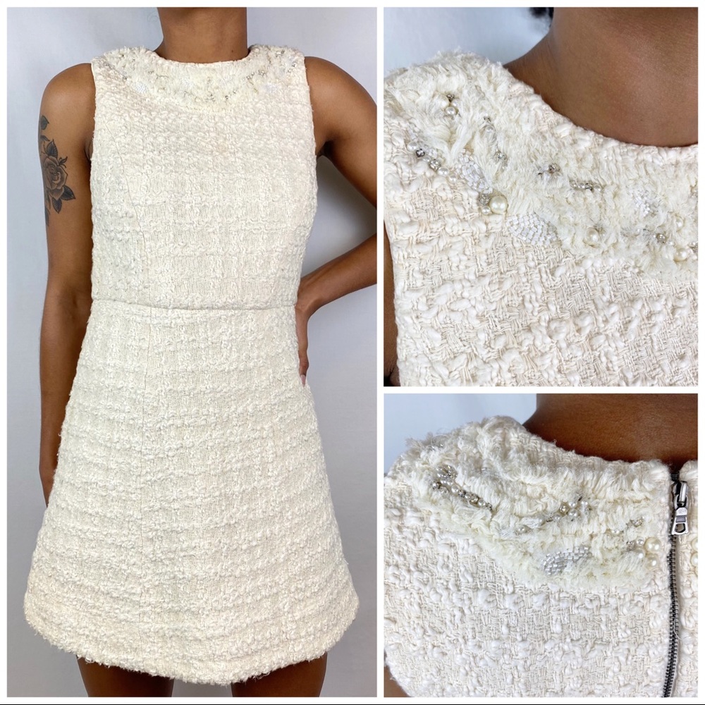 Alice + Olivia cream Haven Nila Tweed dress